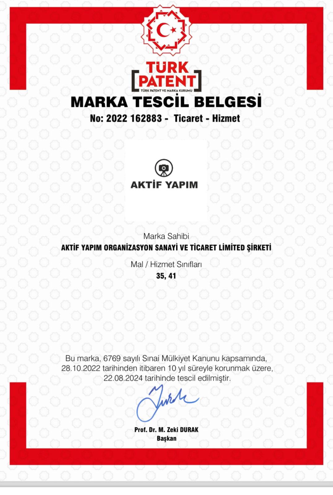 aktif yapım marka tescil